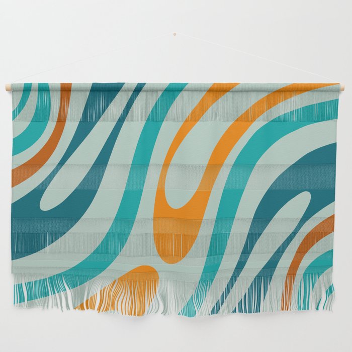 Wavy Loops Retro Abstract Pattern in Teal Aqua Orange Wall Hanging Gallery Image 1