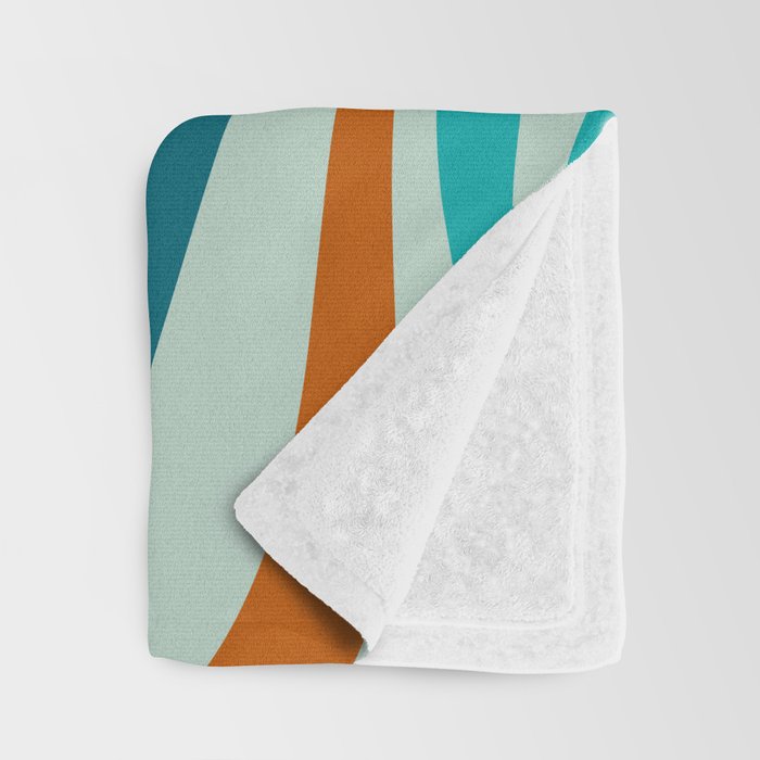 Wavy Loops Retro Abstract Pattern in Teal Aqua Orange Throw Blanket Gallery Image 3