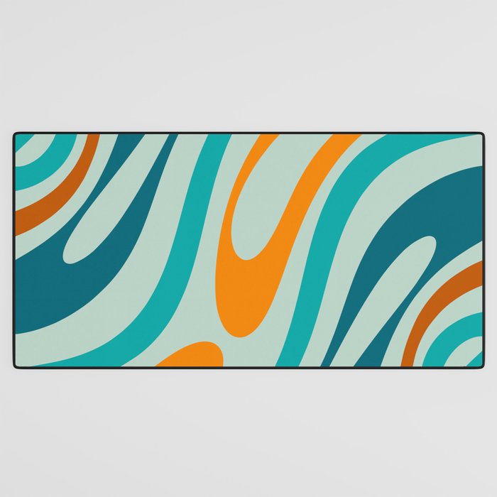 Wavy Loops Retro Abstract Pattern in Teal Aqua Orange Desk Mat Gallery Image 3