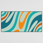 Wavy Loops Retro Abstract Pattern in Teal Aqua Orange Desk Mat Gallery Image 3