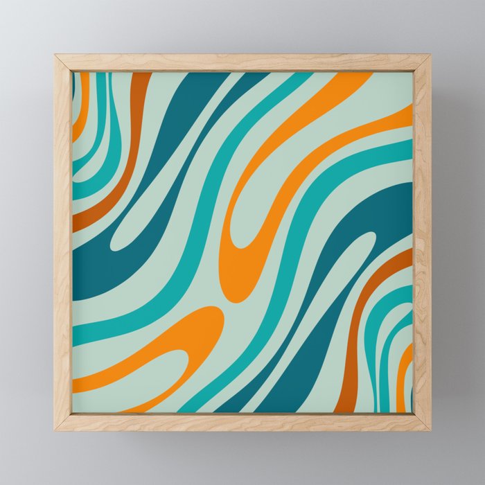 Wavy Loops Retro Abstract Pattern in Teal Aqua Orange Mini Art Print Gallery Image 1