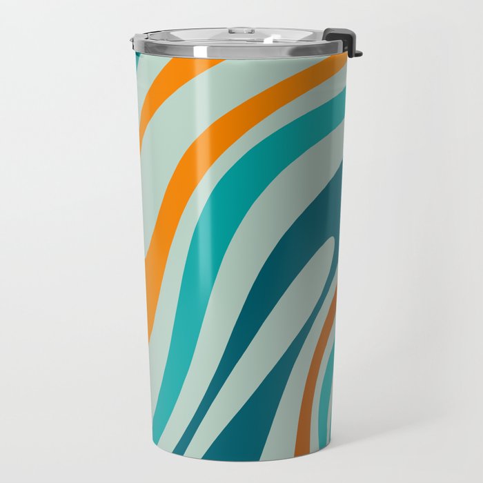 Wavy Loops Retro Abstract Pattern in Teal Aqua Orange Travel Mug Gallery Image 2