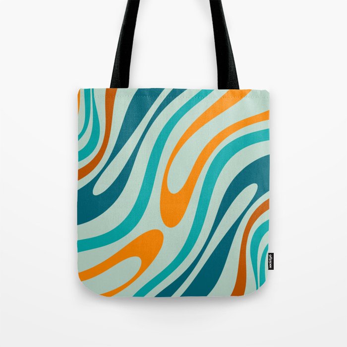 Wavy Loops Retro Abstract Pattern in Teal Aqua Orange Tote Bag Gallery Image 1