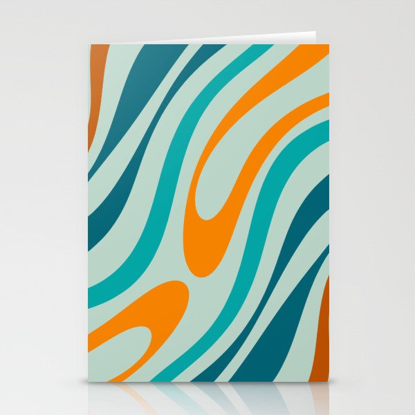 Wavy Loops Retro Abstract Pattern in Teal Aqua Orange Stationery Card Gallery Image 1