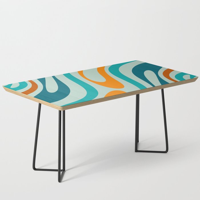 Wavy Loops Retro Abstract Pattern in Teal Aqua Orange Coffee Table Gallery Image 1