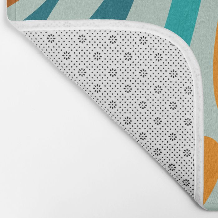 Wavy Loops Retro Abstract Pattern in Teal Aqua Orange Bath Mat Gallery Image 2