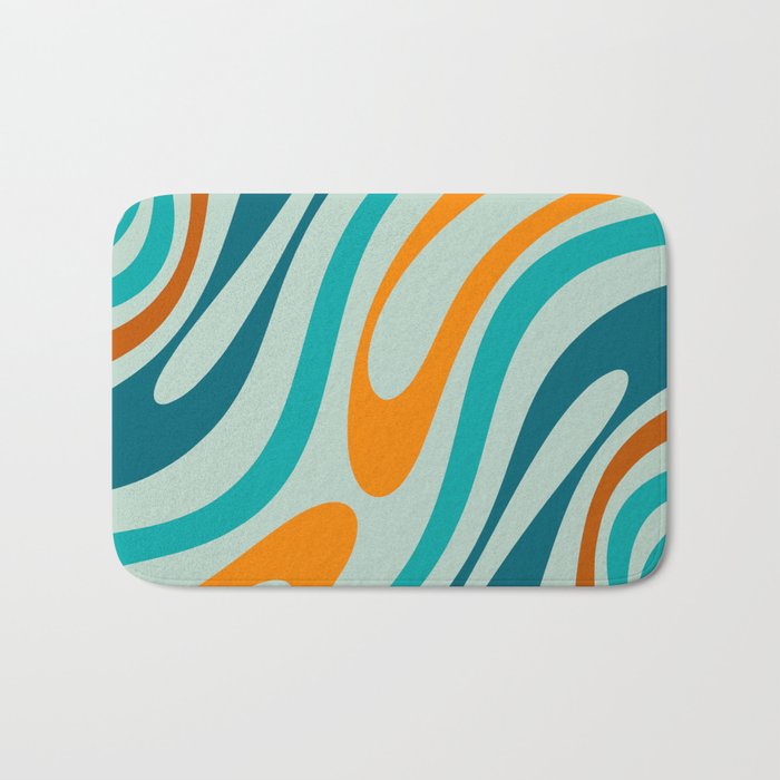 Wavy Loops Retro Abstract Pattern in Teal Aqua Orange Bath Mat Gallery Image 1