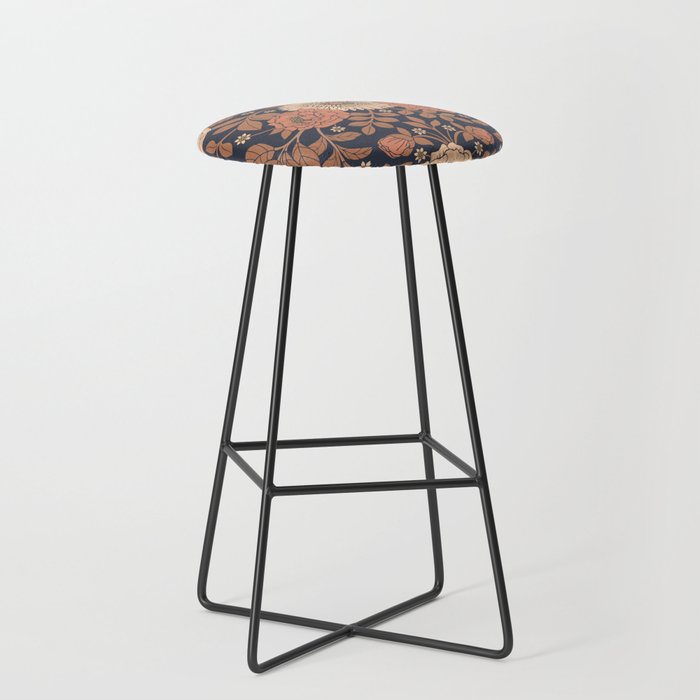 Peach, Dusty Rose, Mauve & Blue-Gray Floral Pattern Stool Gallery Image 1