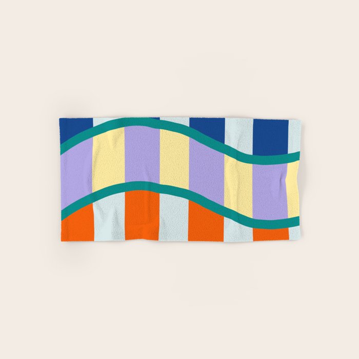 Wavy Stripe Abstract Art  Colorful Geometric Flow in Orange Blue Lilac and Teal Bath Towel Gallery Image 1