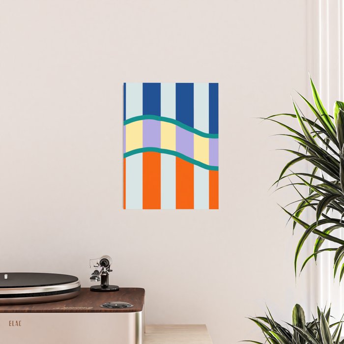 Wavy Stripe Abstract Art  Colorful Geometric Flow in Orange Blue Lilac and Teal Poster Gallery Image 2