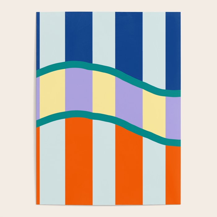 Wavy Stripe Abstract Art  Colorful Geometric Flow in Orange Blue Lilac and Teal Poster Gallery Image 4