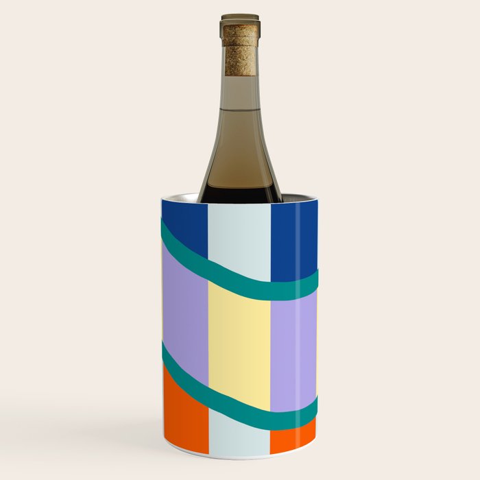 Wavy Stripe Abstract Art  Colorful Geometric Flow in Orange Blue Lilac and Teal Wine Chiller Gallery Image 3