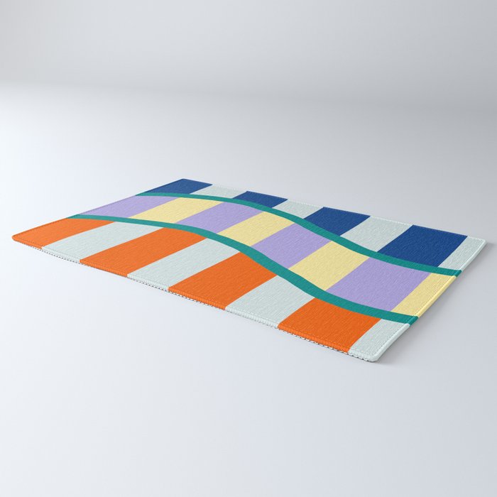 Wavy Stripe Abstract Art  Colorful Geometric Flow in Orange Blue Lilac and Teal Rug Gallery Image 3