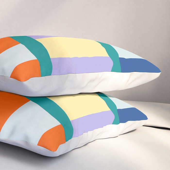 Wavy Stripe Abstract Art  Colorful Geometric Flow in Orange Blue Lilac and Teal Pillow Sham Gallery Image 3