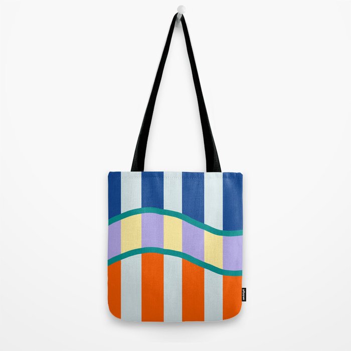 Wavy Stripe Abstract Art  Colorful Geometric Flow in Orange Blue Lilac and Teal Tote Bag Gallery Image 2