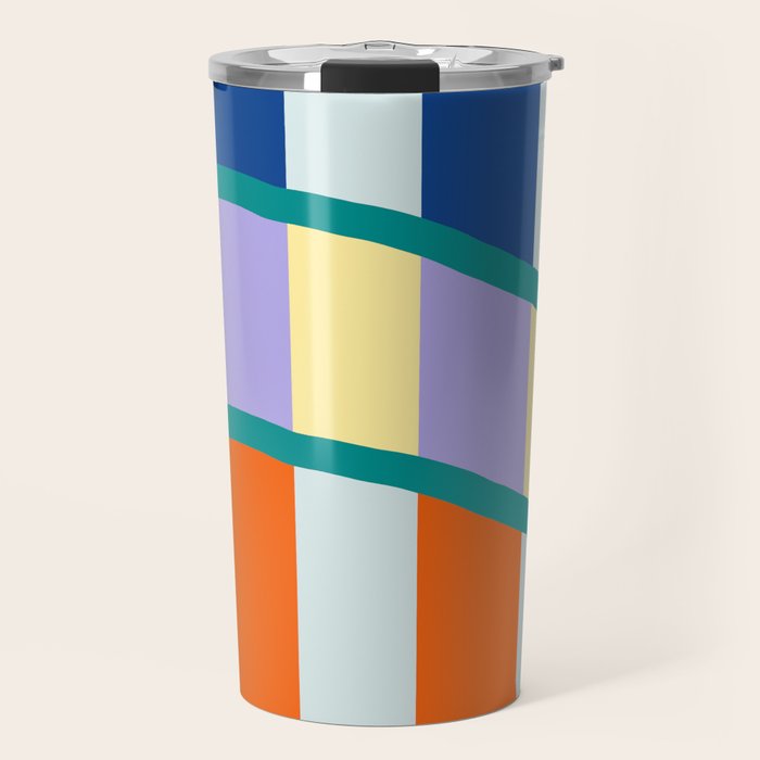 Wavy Stripe Abstract Art  Colorful Geometric Flow in Orange Blue Lilac and Teal Travel Mug Gallery Image 1