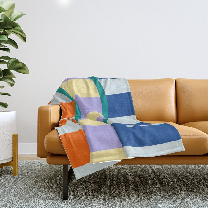 Wavy Stripe Abstract Art  Colorful Geometric Flow in Orange Blue Lilac and Teal Throw Blanket Gallery Image 1