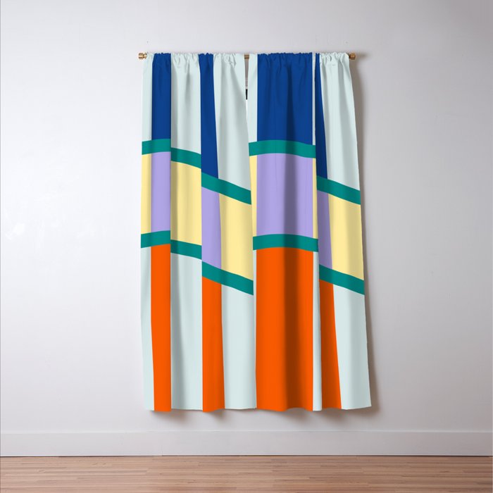 Wavy Stripe Abstract Art  Colorful Geometric Flow in Orange Blue Lilac and Teal Window Curtain Gallery Image 3