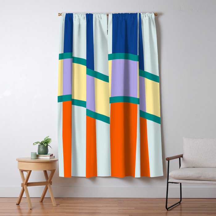 Wavy Stripe Abstract Art  Colorful Geometric Flow in Orange Blue Lilac and Teal Window Curtain Gallery Image 5