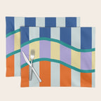 Wavy Stripe Abstract Art  Colorful Geometric Flow in Orange Blue Lilac and Teal Placemat Gallery Image 1