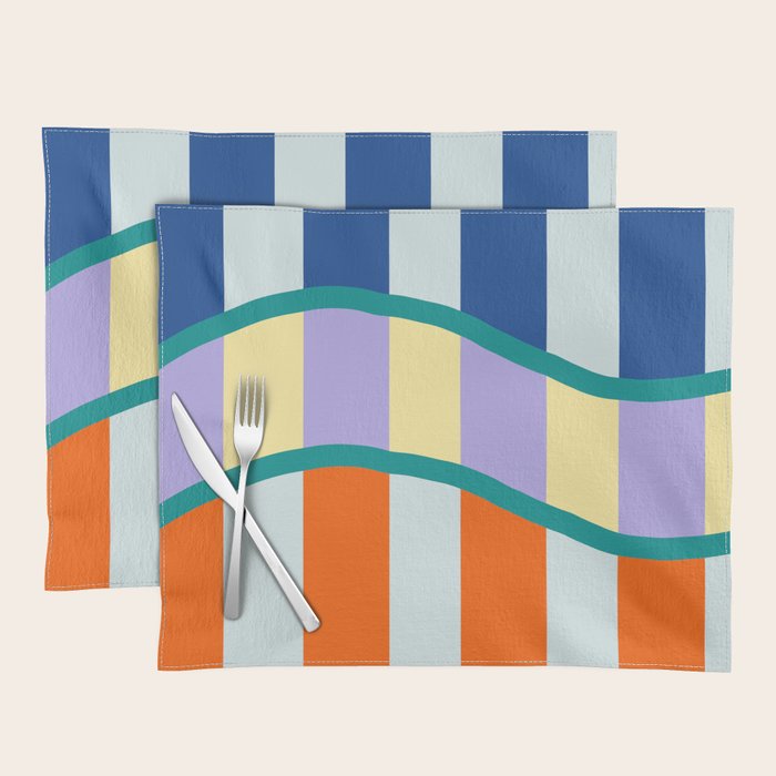 Wavy Stripe Abstract Art  Colorful Geometric Flow in Orange Blue Lilac and Teal Placemat Gallery Image 1