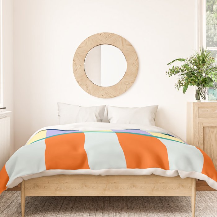 Wavy Stripe Abstract Art  Colorful Geometric Flow in Orange Blue Lilac and Teal Duvet Cover Gallery Image 3