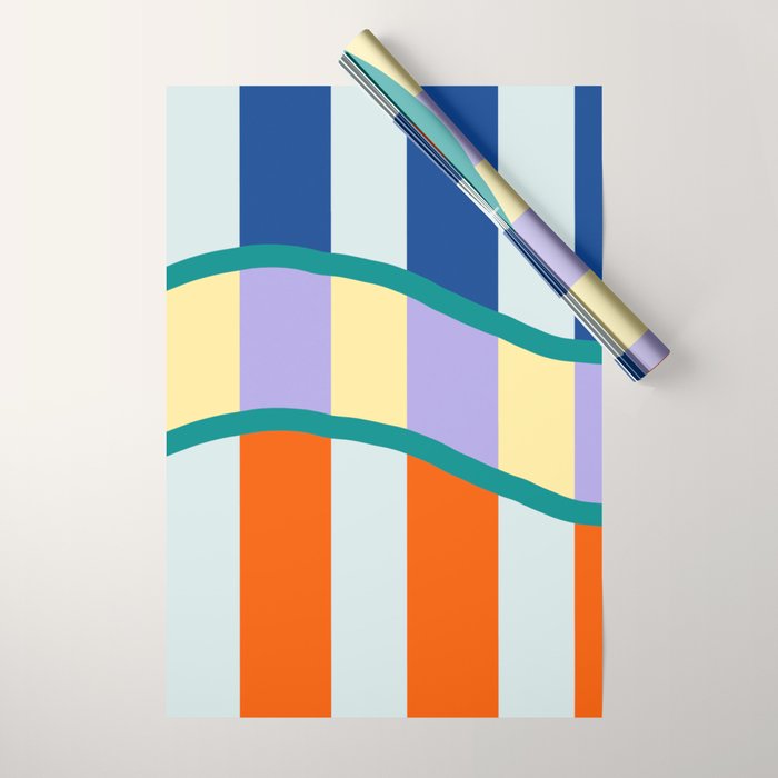 Wavy Stripe Abstract Art  Colorful Geometric Flow in Orange Blue Lilac and Teal Wrapping Paper Gallery Image 1