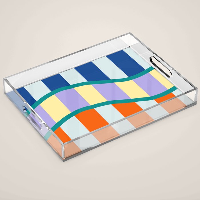 Wavy Stripe Abstract Art  Colorful Geometric Flow in Orange Blue Lilac and Teal Acrylic Tray Gallery Image 1