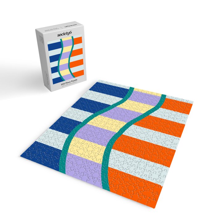 Wavy Stripe Abstract Art  Colorful Geometric Flow in Orange Blue Lilac and Teal Jigsaw Puzzle Gallery Image 2