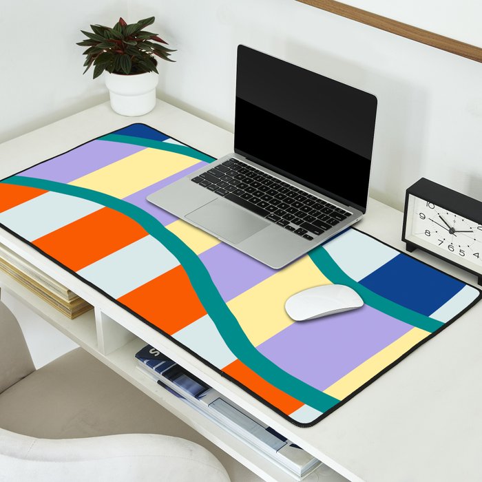 Wavy Stripe Abstract Art  Colorful Geometric Flow in Orange Blue Lilac and Teal Desk Mat Gallery Image 2