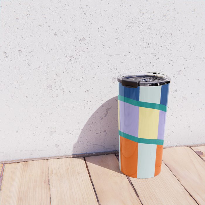 Wavy Stripe Abstract Art  Colorful Geometric Flow in Orange Blue Lilac and Teal Travel Mug Gallery Image 4
