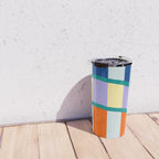 Wavy Stripe Abstract Art  Colorful Geometric Flow in Orange Blue Lilac and Teal Travel Mug Gallery Image 4
