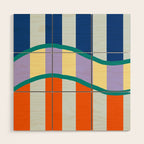 Wavy Stripe Abstract Art  Colorful Geometric Flow in Orange Blue Lilac and Teal Wood Wall Art Gallery Image 1