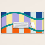 Wavy Stripe Abstract Art  Colorful Geometric Flow in Orange Blue Lilac and Teal Desk Mat Gallery Image 1