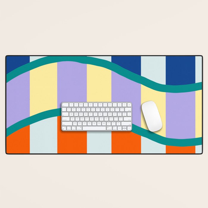 Wavy Stripe Abstract Art  Colorful Geometric Flow in Orange Blue Lilac and Teal Desk Mat Gallery Image 1