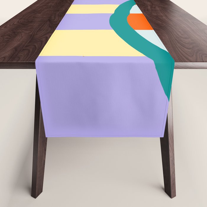 Wavy Stripe Abstract Art  Colorful Geometric Flow in Orange Blue Lilac and Teal Table Runner Gallery Image 1