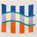 Wavy Stripe Abstract Art  Colorful Geometric Flow in Orange Blue Lilac and Teal Wall Tapestry Gallery Image 4