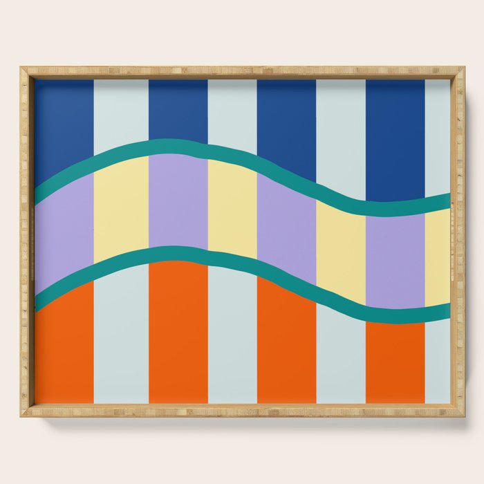 Wavy Stripe Abstract Art  Colorful Geometric Flow in Orange Blue Lilac and Teal Serving Tray Gallery Image 1