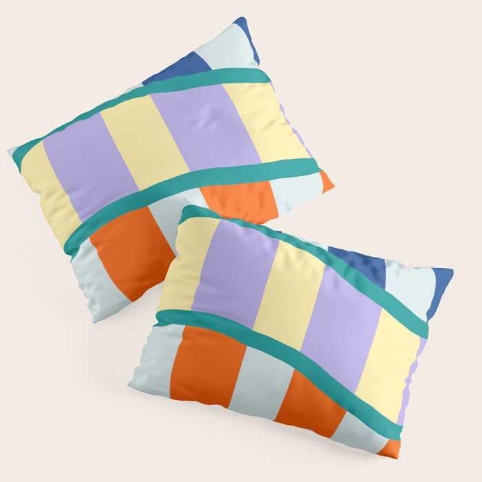 Wavy Stripe Abstract Art  Colorful Geometric Flow in Orange Blue Lilac and Teal Pillow Sham Gallery Image 1