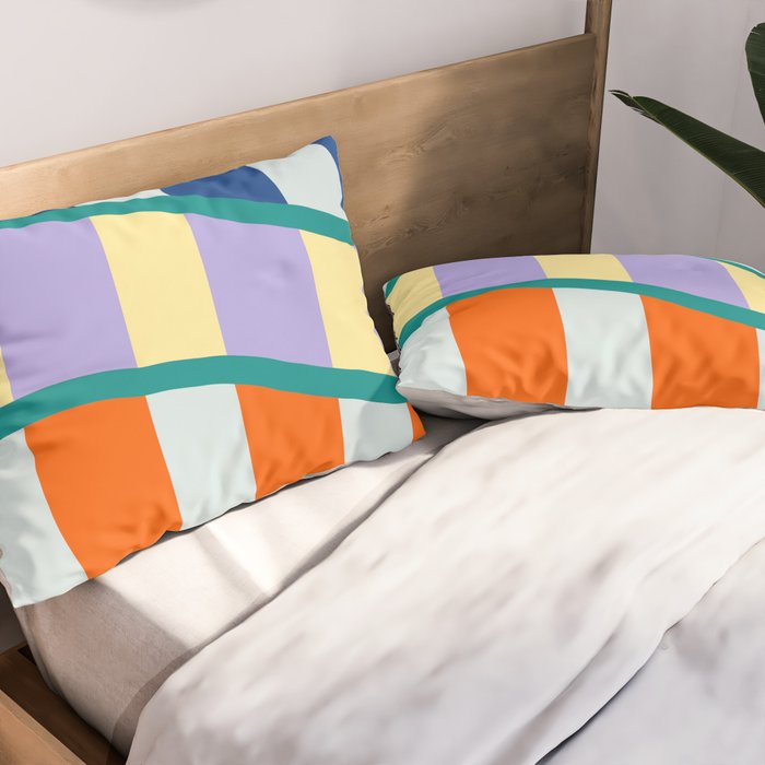 Wavy Stripe Abstract Art  Colorful Geometric Flow in Orange Blue Lilac and Teal Pillow Sham Gallery Image 2