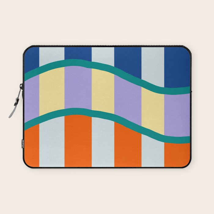 Wavy Stripe Abstract Art  Colorful Geometric Flow in Orange Blue Lilac and Teal Laptop Sleeve Gallery Image 1