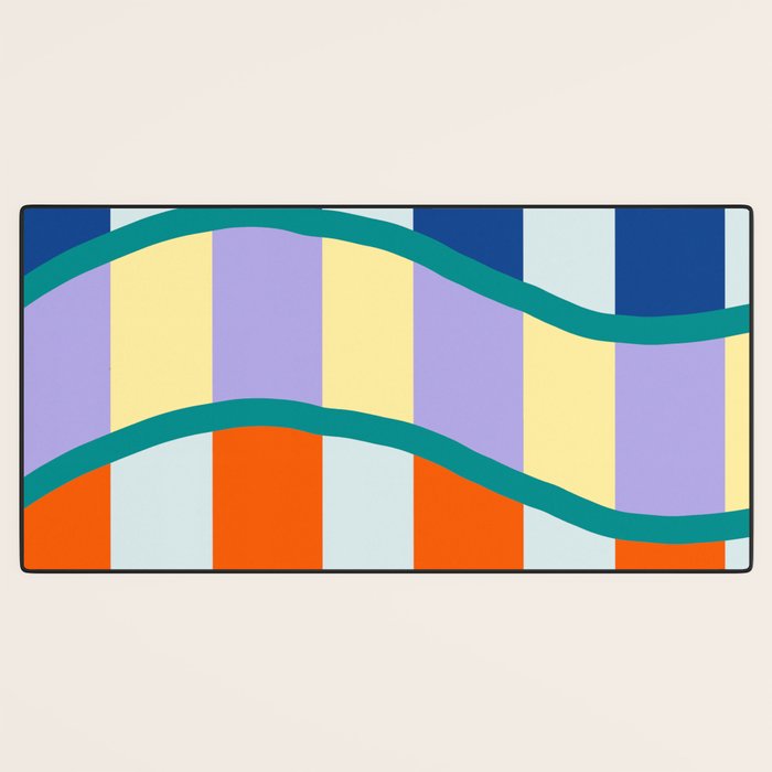 Wavy Stripe Abstract Art  Colorful Geometric Flow in Orange Blue Lilac and Teal Desk Mat Gallery Image 3