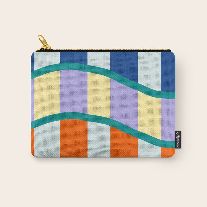 Wavy Stripe Abstract Art  Colorful Geometric Flow in Orange Blue Lilac and Teal Carry All Pouch Gallery Image 1