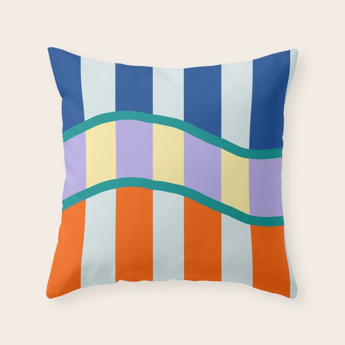 Wavy Stripe Abstract Art  Colorful Geometric Flow in Orange Blue Lilac and Teal Throw Pillow Gallery Image 6