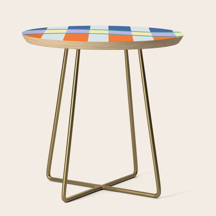 Wavy Stripe Abstract Art  Colorful Geometric Flow in Orange Blue Lilac and Teal Side Table Gallery Image 1