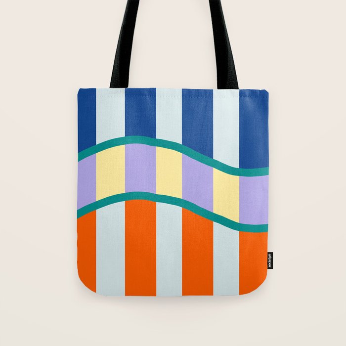 Wavy Stripe Abstract Art  Colorful Geometric Flow in Orange Blue Lilac and Teal Tote Bag Gallery Image 1