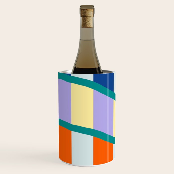 Wavy Stripe Abstract Art  Colorful Geometric Flow in Orange Blue Lilac and Teal Wine Chiller Gallery Image 1