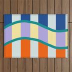 Wavy Stripe Abstract Art  Colorful Geometric Flow in Orange Blue Lilac and Teal Outdoor Rug Gallery Image 1