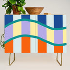 Wavy Stripe Abstract Art  Colorful Geometric Flow in Orange Blue Lilac and Teal Credenza Gallery Image 1