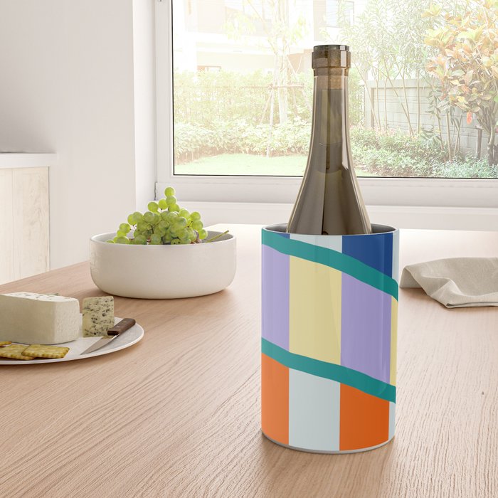 Wavy Stripe Abstract Art  Colorful Geometric Flow in Orange Blue Lilac and Teal Wine Chiller Gallery Image 4